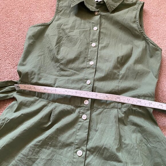J.Crew Women’s 0 Green Sleeveless Belted Shirt Dress Collared A-Line Midi - Picture 5 of 7